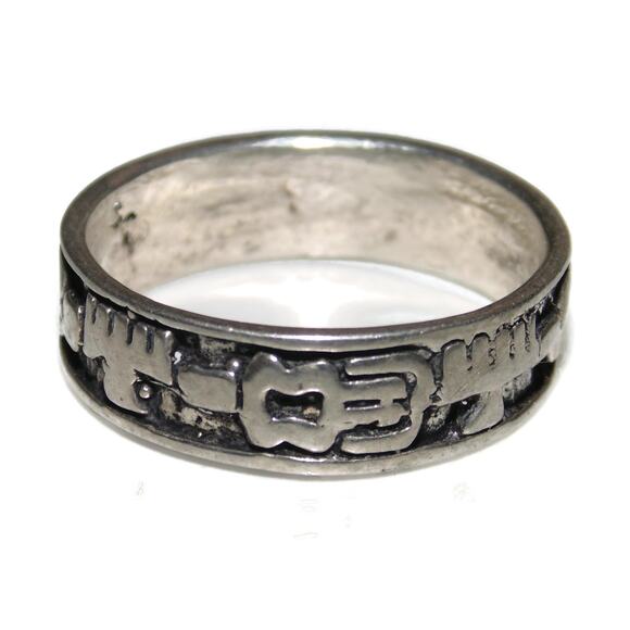 925 Vintage Estate Sterling Silver Ring Band Men Wide Rocker Biker Size 11 - Picture 3 of 4